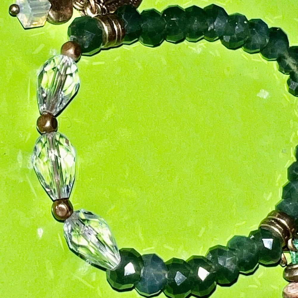 bead stretch bracelet beachy boho faceted glass stone charm stackable set 4 - Picture 9 of 16